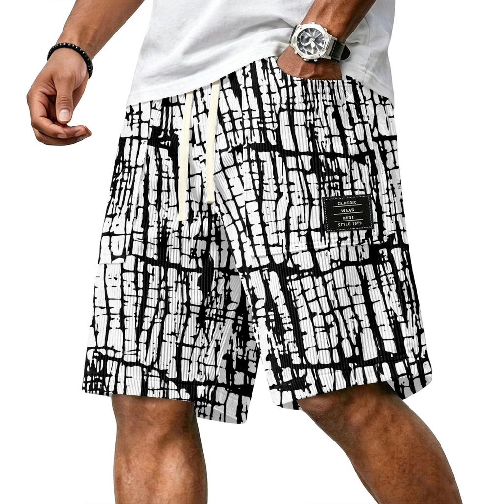 Men Casual Corduroy Drawstring Shorts Gradient Pattern Elastic Waistband Comfortable Fit Suitable for Everyday Wear
