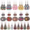 Boho Vintage Pink Yellow Flower Drop Earrings Women Geometric Round Water Drop Floral Colorful Earrings Fashion Party Jewelry
