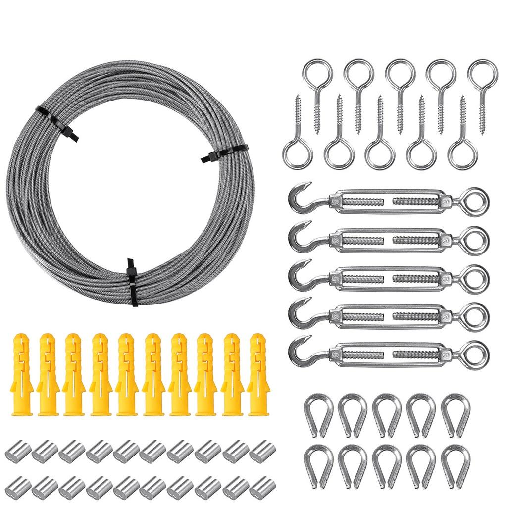 Schwere Drahtseil-Kabelhaken Edelstahl Spannschloss Kordel Aufhängeset Kit für Sonnensegel Zelt 30m Installation Außenleuchten
