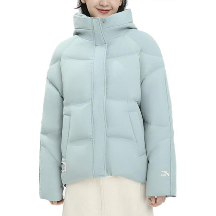 Anta Solid Color Zipper Hooded Down Jacket Women Outerwear Crab-Shell-Green 162348901-4