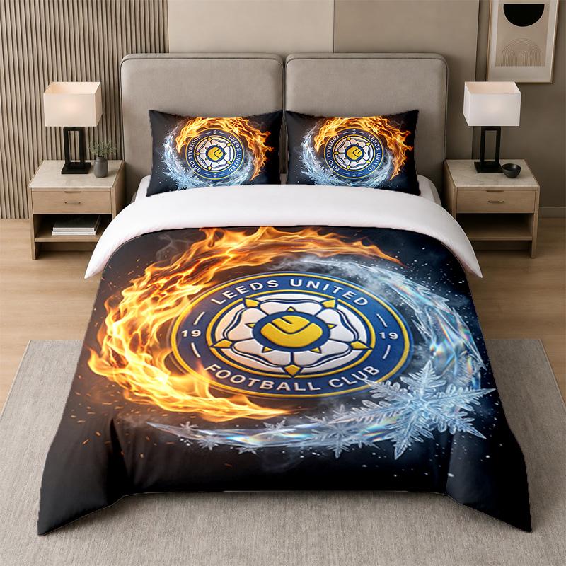 3Pcs Bedding SetLeeds United Football Soft Bed Sheet and Two Pillowcases Home Bedroom Decor