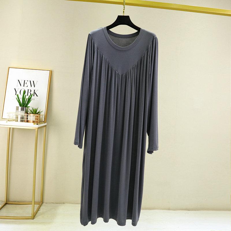 

Long-sleeved Dress New Loose Modal Cotton V-shaped Pleated Long Dress Middle-aged Home Women s Nightdress XL