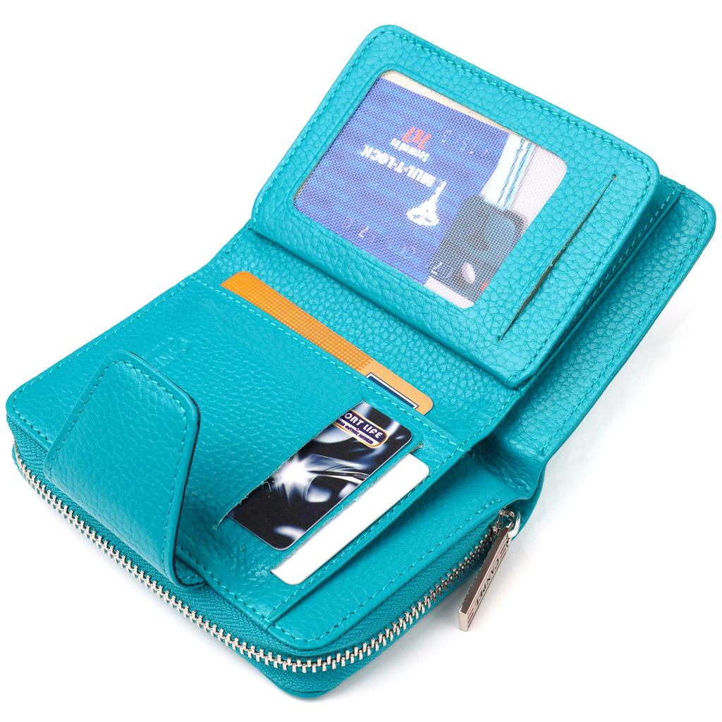 Vertikale Damenbrieftasche mit Münzfach und Reißverschluss aus Echtleder Flotar CANPELLINI Wallet 21599 Türkis