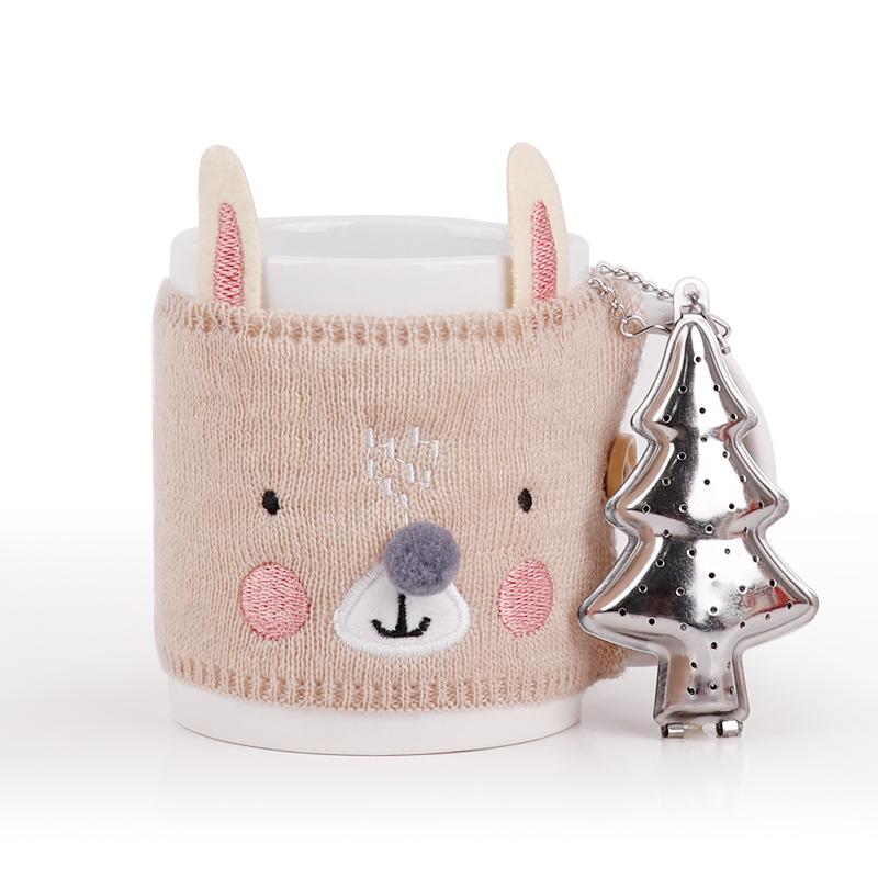 Christmas Ceramic Mug with Knitted Santa Sleeve & Tree Tea Infuser Festive Tea Cup Set Xmas Gift for Tea Lovers