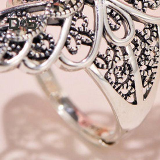Anello da Dito in Pizzo Retro Esagerato con Pietre Preziose Finte Petalo Fascia da Dito Donna Colore Argento Anello Decorativo Accessori Gioielli