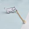 Cartoon Lovely Animal Brooch Displaying Adorable White Cat With Elegant Touch Pearl