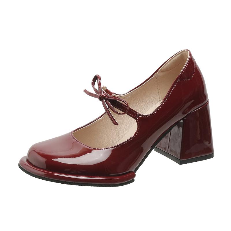 

Summer Good Quality Sweet Burgundy Mary Janes Pumps Women Chunky High Heeled Shoes Footwear Red Heels Ladies Shoes 39 Яскраво-рожевий