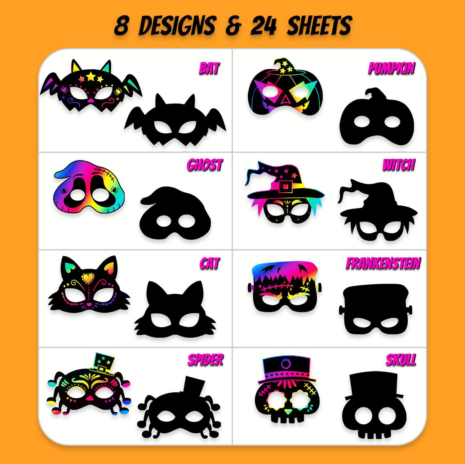 

Набор масок-царапин на Хэллоуин своими руками: 8 игрушек для ролевых игр на детской вечеринке 8 Halloween Mask Scratch Cards