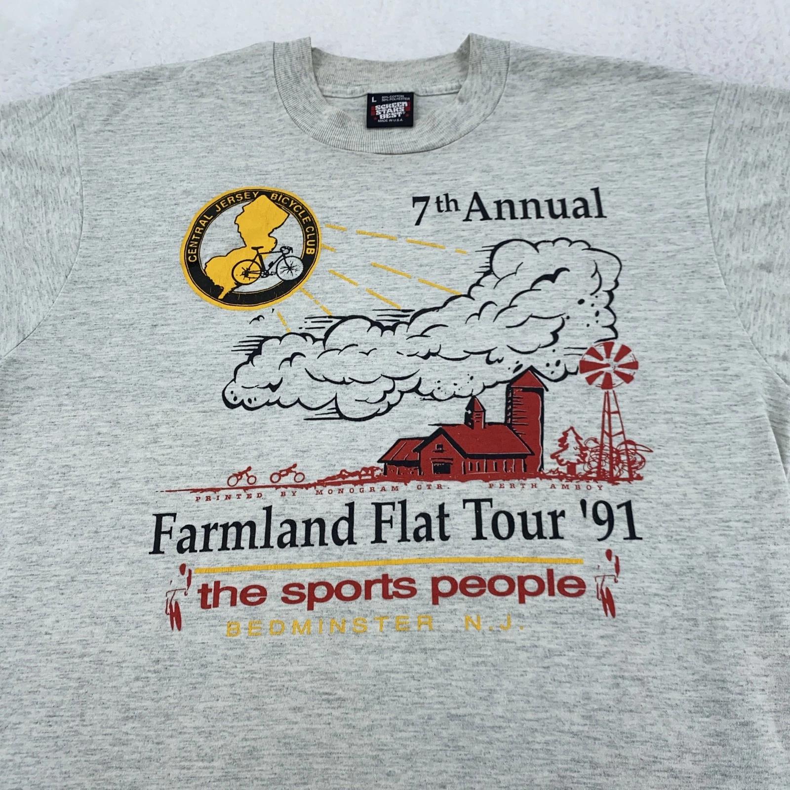 

Vintage Farmland Flat Tour T-Shirt Mens Medium Central Jersey Bicycle Club 90s S