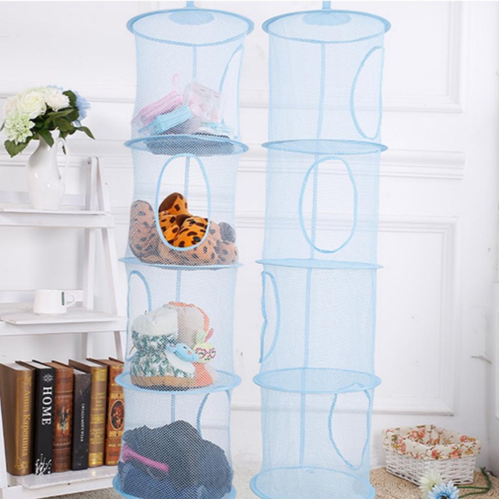Portable Home Organizer Bag 4 Girds Clothes Storage Basket Folding Basket Teddy Hammock Net Storage Hanging Bag