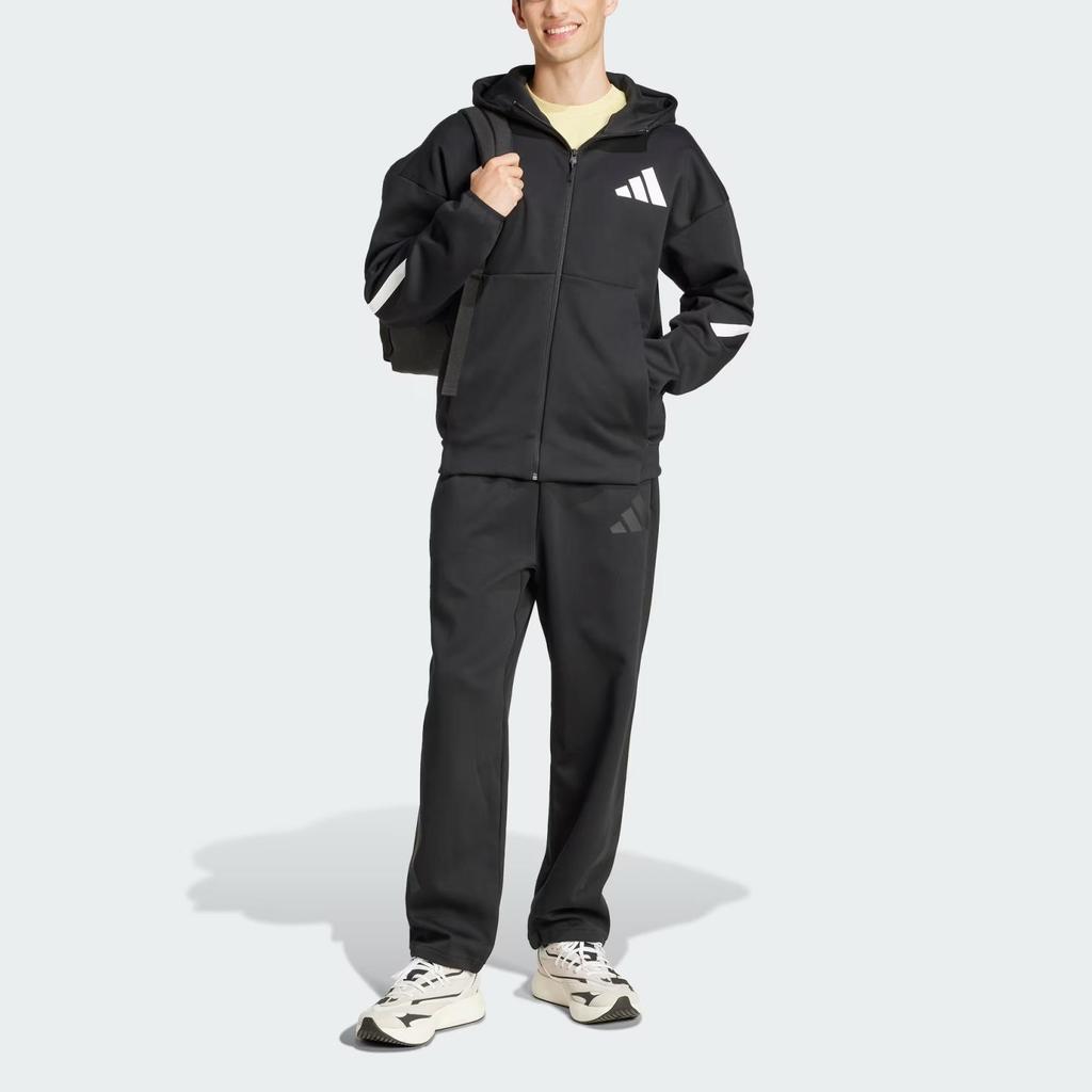 adidas Sportswear Z.N.E. FW24 Full-Zip Hooded Jacket, Men Minimalist Logo Black Long Sleeve Outerwear JD5984