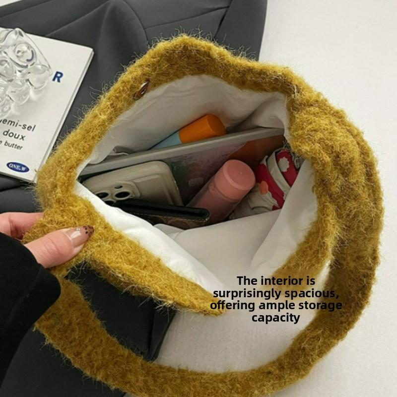 Winter Fluffy Simple Shoulder Bag Women Fashi Crossbody Bag Soft Wool Cute Design Comfortable and Versatile Texture Bucket Bag