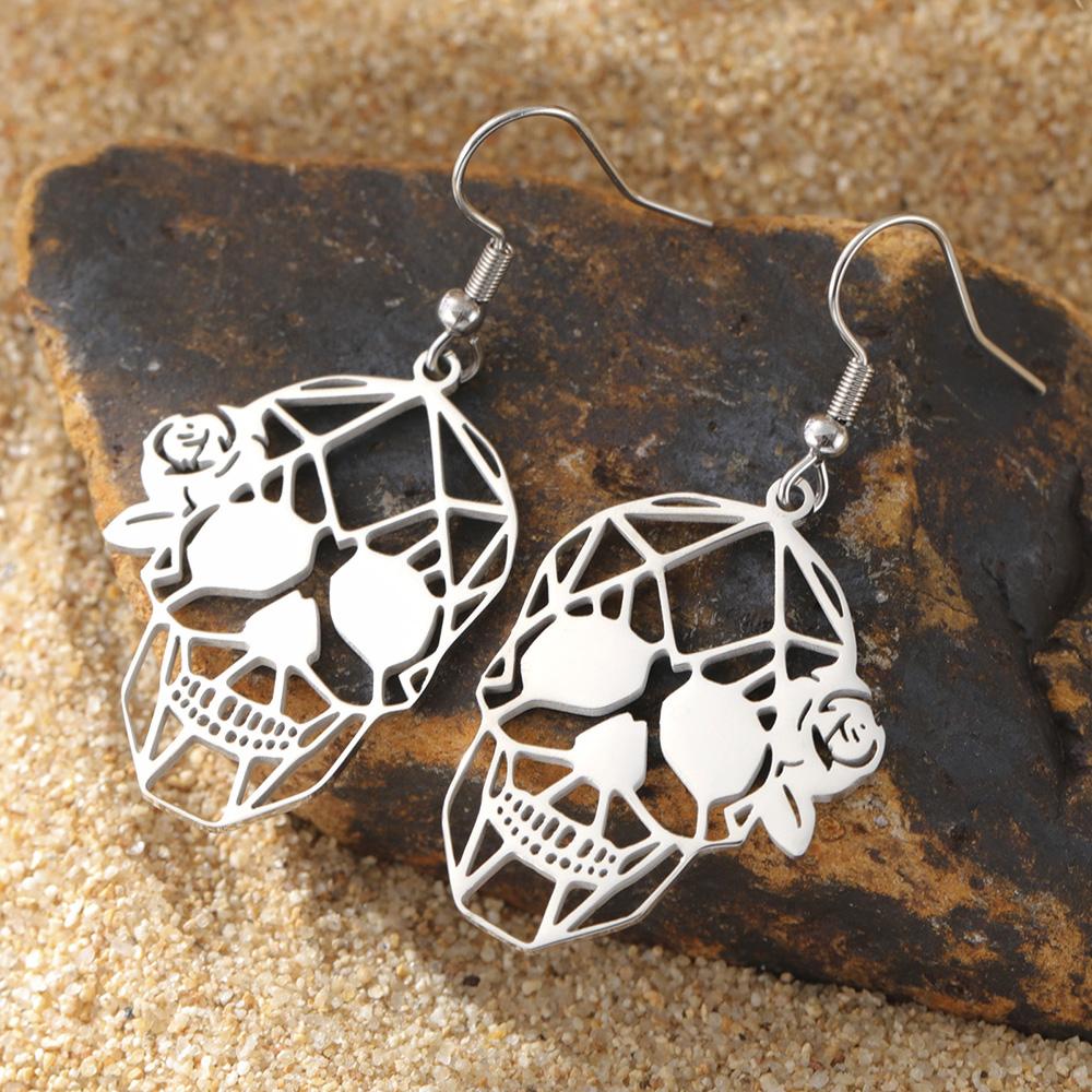 Dawapara Skull Earrings Gothic Skull Rose Dangle Earrings Stainless Steel Goth Jewelry Halloween Graduation Gifts
