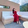 Blovelan Rose Cloud Mist Vintage Bright Off-shoulder Off-shoulder Chiffon Off-shoulder Ruffled Large Hem Dress for Summer
