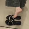 French Pearl Embellished Slippers Summer Flat Sandals - Beach Outdoor Home Wear Comfortable Elegant Ladies Fashion Shoes