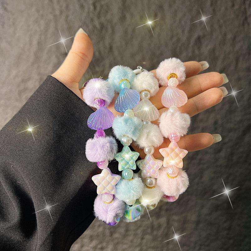 Nuova Catena per Telefono Autunno Inverno con Pom-Pom, Stella Marina, Conchiglia e Perline per Donne, Catena per Telefono alla Moda, Cinturino da Polso Portatile