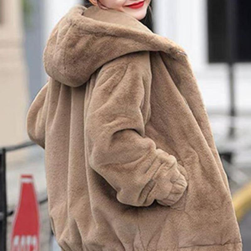 

Новая куртка-свитер-кардиган из искусственного кроличьего меха женская свободная плюшевая кофта с капюшоном хлопковая женская 2XL 130-75 kg