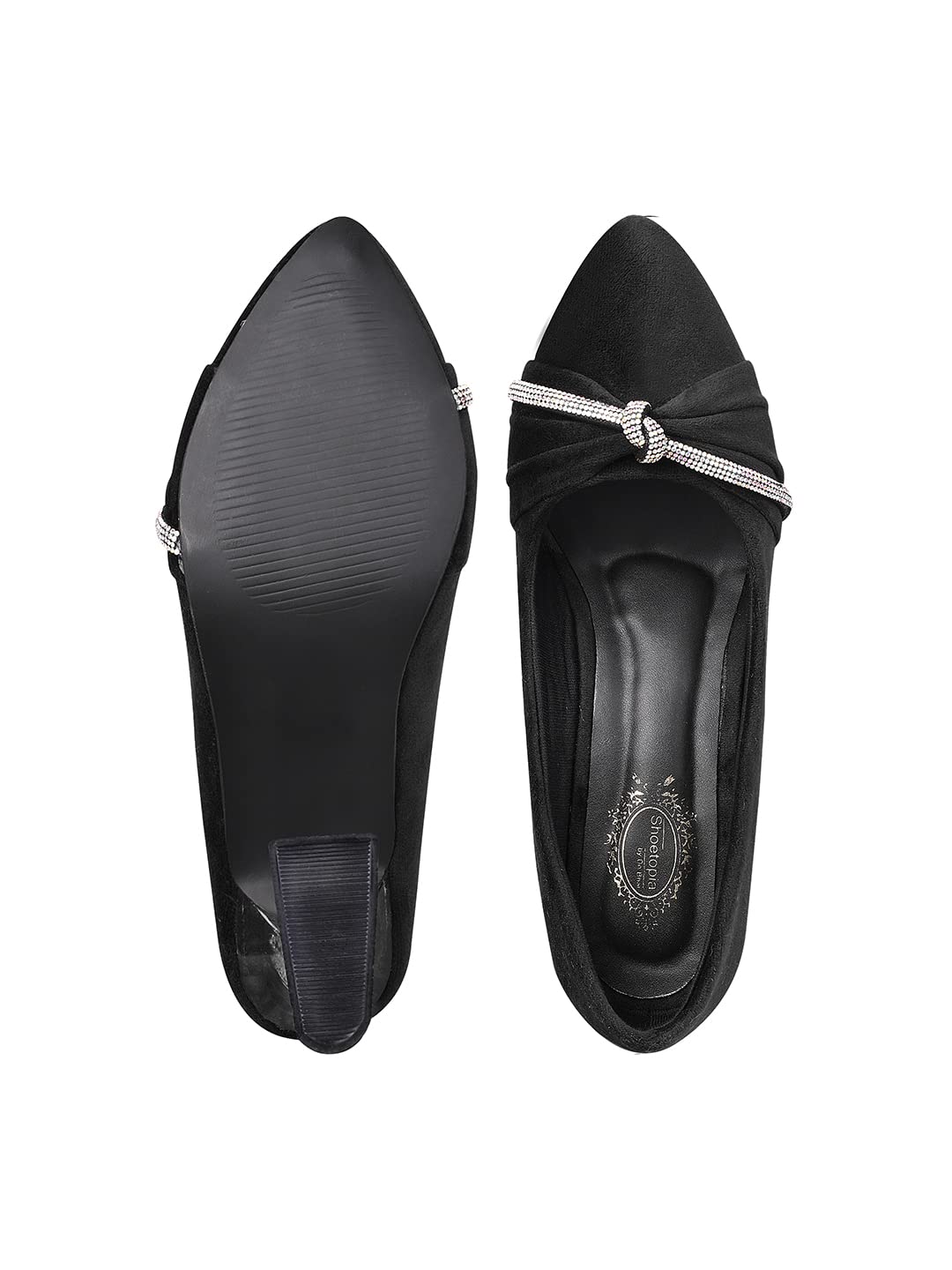 

Shoetopia Women & Girls Rhinestone Decor Pointed Toe Stylish Pumps/Monika/Black/Uk4-Eu37 4 UK чёрный