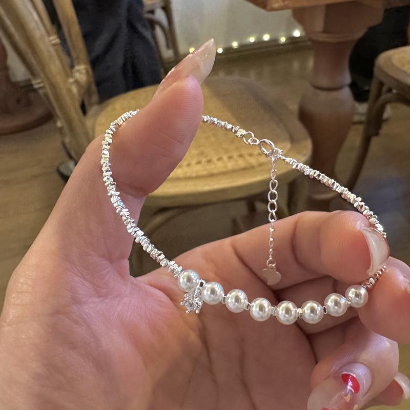 925 Sterling Silver Bracelet with Shell Pearls & Sparkling Diamonds - Adjustable Jewelry Gift for Best Friend