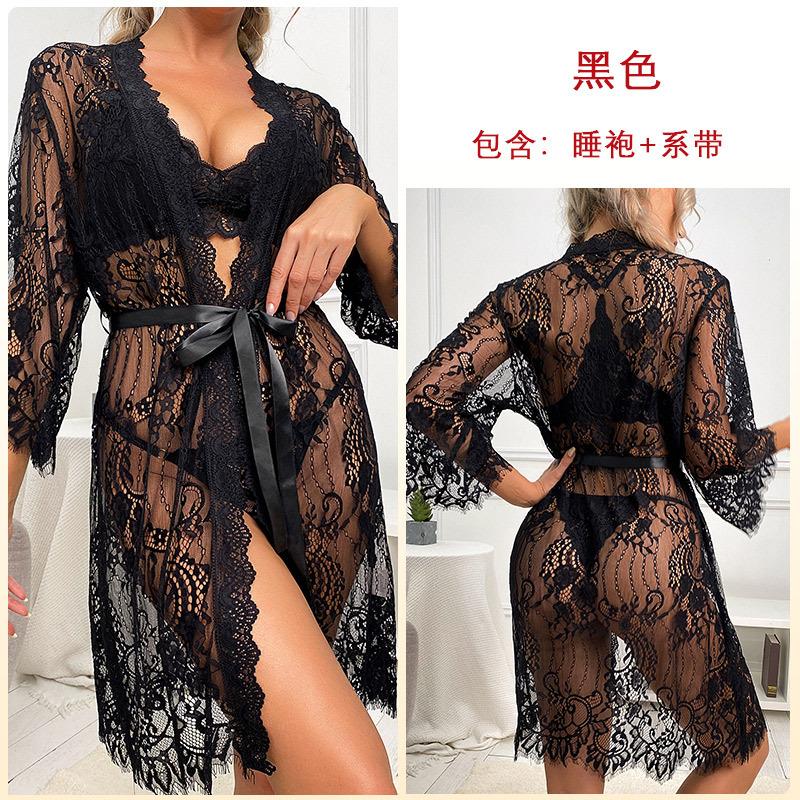 Sexy mesh nightgown lace lure seduction perspective pajamas women's outerwear