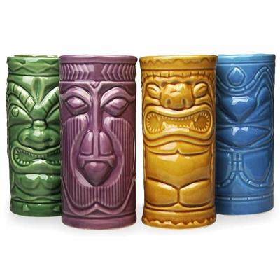 Set of 4 Cocktail Glasses Tiki Statuettes Tiki Mugs