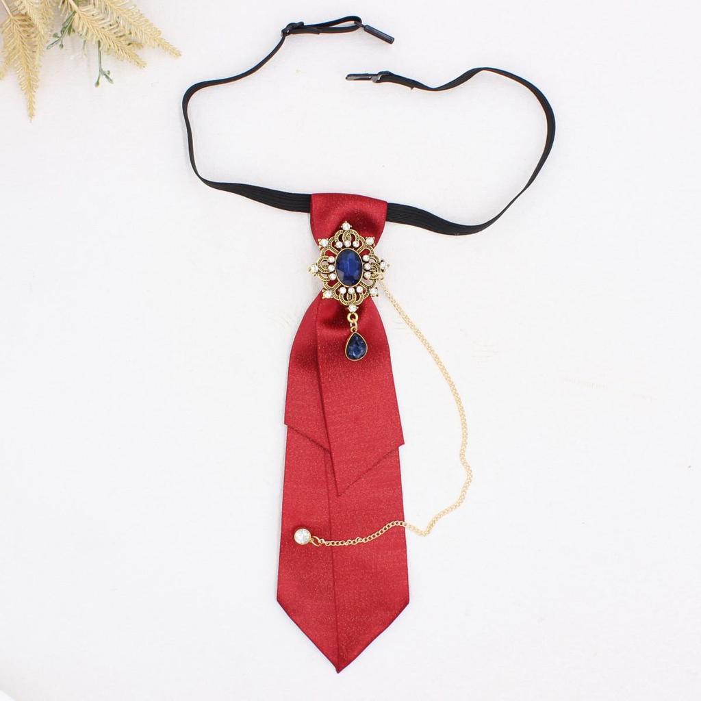 Retro College-Style Gemstone Streamer with Metal Chain - Unisex, No-Tie Design (TS365)