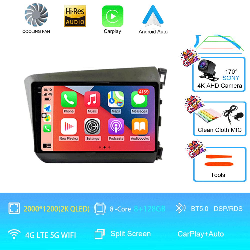 Car Radio Android 14 For Honda Civic 2012 2013 2014 2015 Stereo Wireless Carplay Multimedia Video Player Navigation GPS Wifi IPS