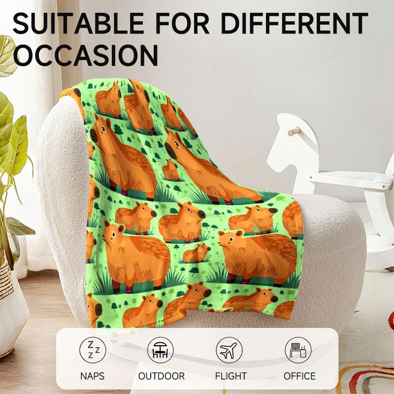 1 Piece Capybara-Themed Green Plush Blanket, Soft, Suitable For Sofa, Bed, Office, All-Season Use.