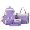4pcs Cartoon Nylon School Backpack Shoulder Bags Travel Daypacks Bookbag Pencil for Case  Purple