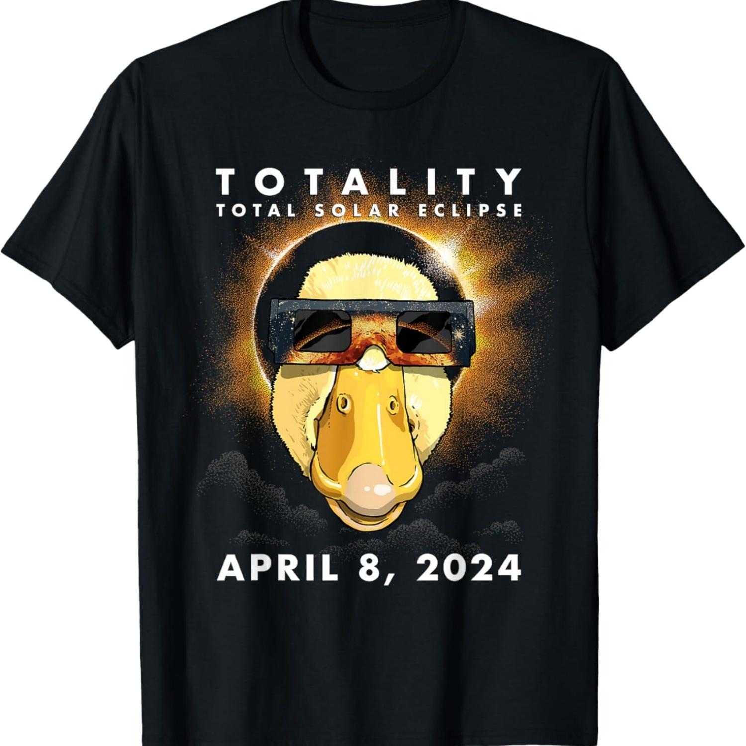 Solar Eclipse Shirt 2024 Duck Wearing Eclipse Glasses T-Shirt S чёрный
