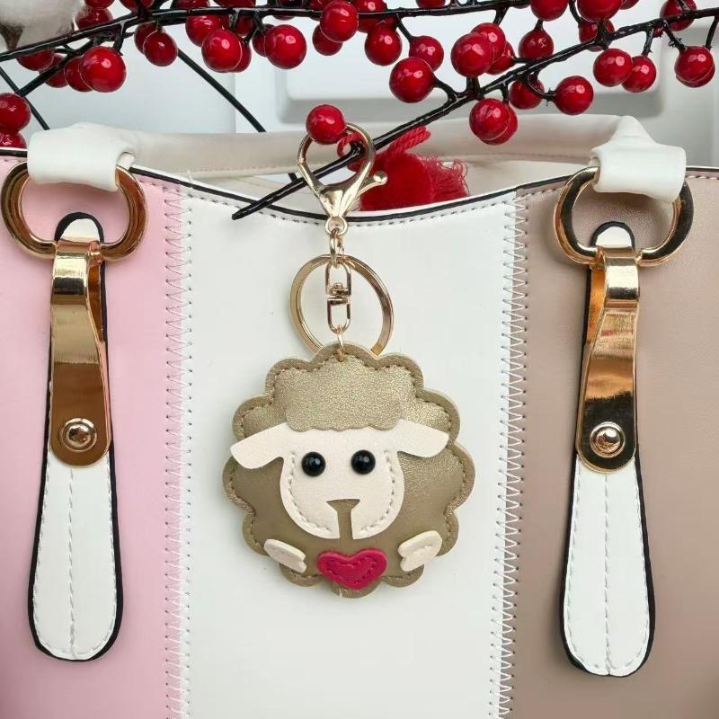 Cute Lamb Pu Leather Keychain Cartoon Sheep Bag Pendant Ornament Handbag Car Key Holder Decoration 2027 New Year Gifts
