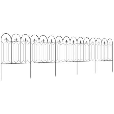 Set of 5 Decorative Garden Fences In Metal with Ornaments 305 X 79.5 Cm Black