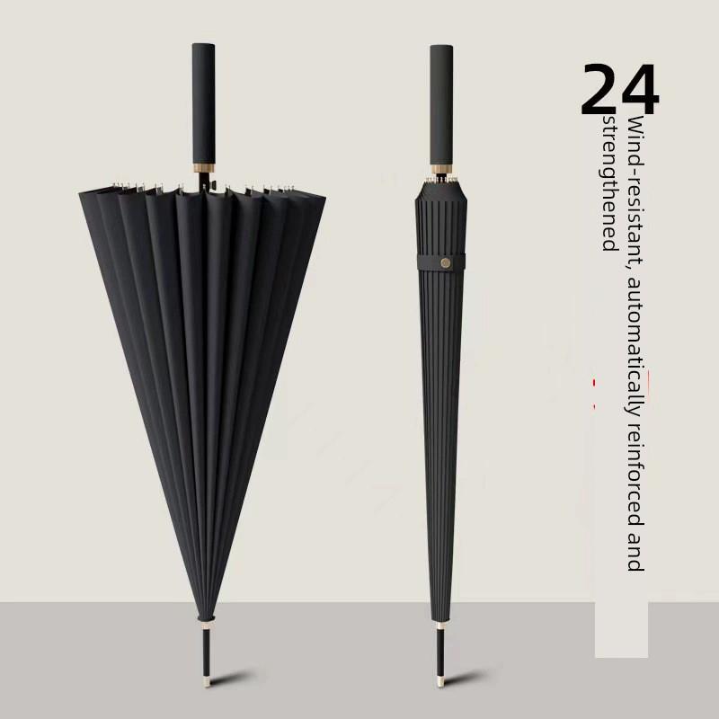 24-Rib Automatic Umbrella, Large Business Straight Umbrella, Double-Handle Factory-Printed Logo Advertising Long-Handle Umbrella