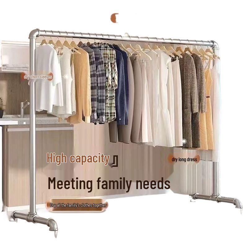 Thickened Steel Pipe Clothes Rack: Reinforced Floor-Standing Rack for Bedroom and Balcony