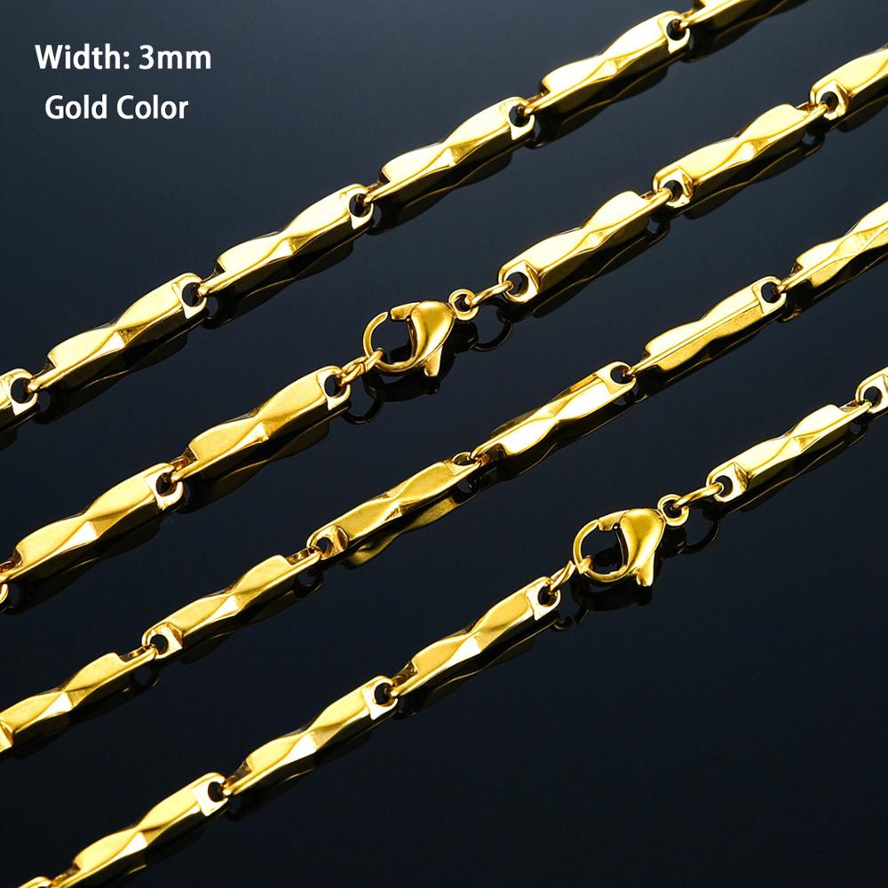 Width 3mm Stainless Steel Rolo Bamboo Chain High Quality Gold/Silver Necklace Men Women Choker Jewelry Accessories