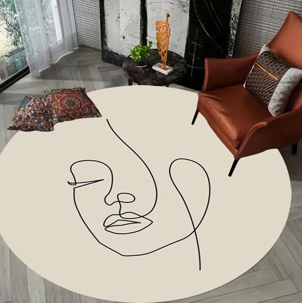 

Minimalist Lines Pattern Round Rug Modern Black Line Camera Design Soft Non-slip Carpet Living Room Bedroom Decor Floor Mat 60cmx60cm