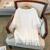 Plus Size Women's Loose Round Neck Mid-Length Short Sleeve T-Shirt (Bust 150/160)