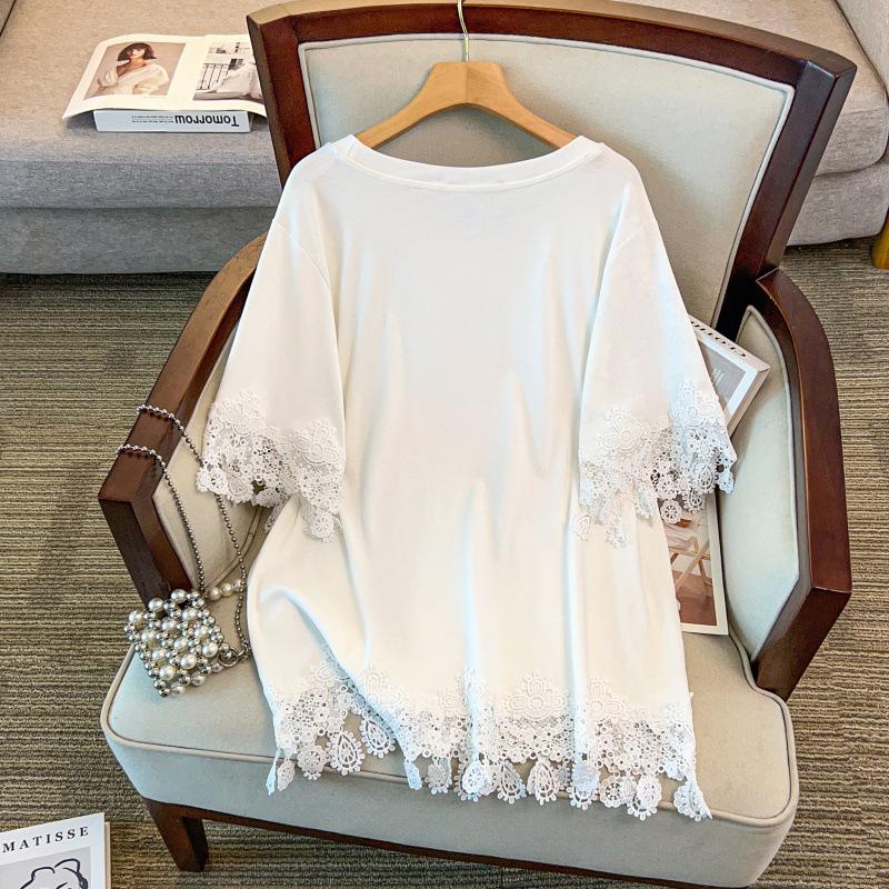 Plus Size Women's Loose Round Neck Mid-Length Short Sleeve T-Shirt (Bust 150/160)