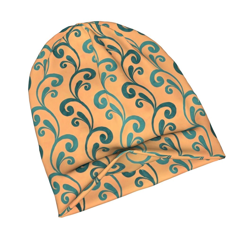 2D Flat Printing Beautiful Aqua Teal and Coral Adult Knit Beanie with Style Fits Effortlessly Into Seasonal Wardrobes and Pairs Well with Jackets or C