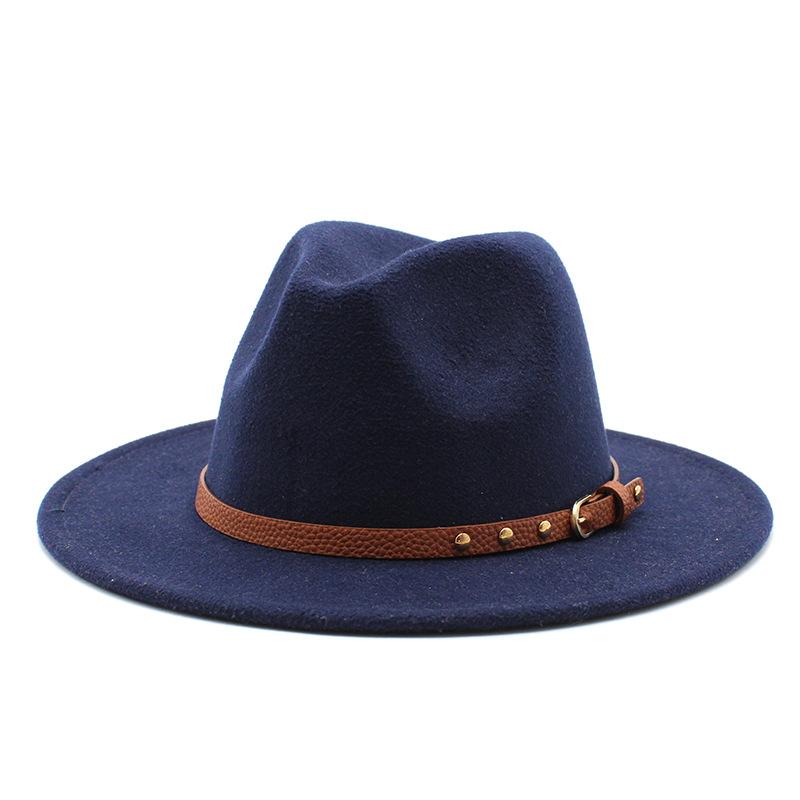 British jazz top hat autumn and winter new woolen hat for men and women simple felt big eaves hat trendy flat edge hat