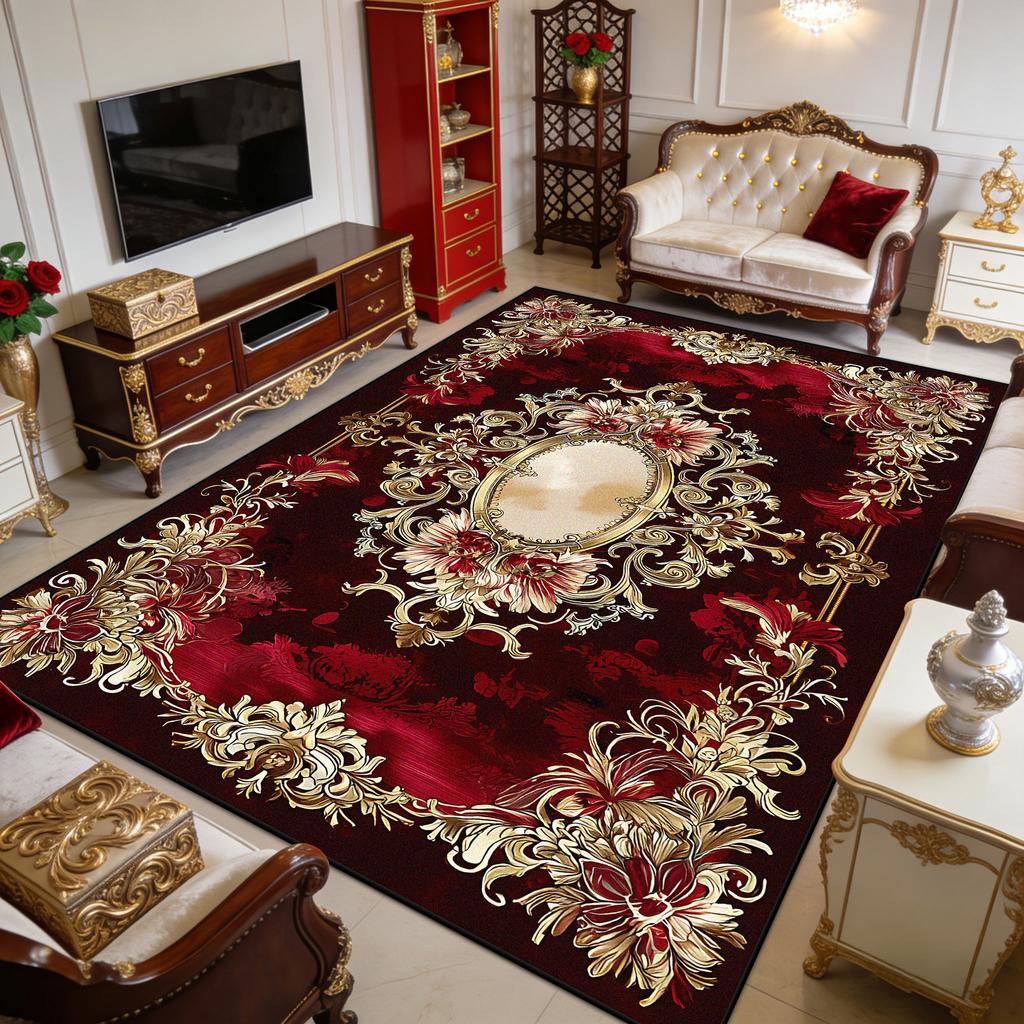 Red European Luxury Fluffy Carpet for Living Room Decoration Bedroom Outdoor Easy Clean Rug Non-slip Short Velvet Sofa Floor Mat