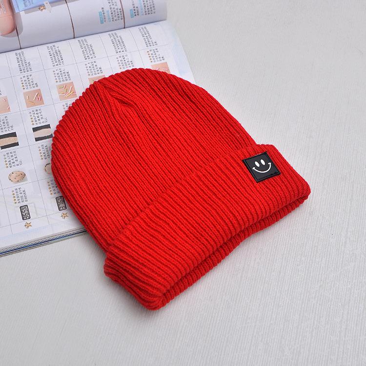 Autumn and Winter Sticker Smiley Face Knitted Hat Couple Versatile Casual Wool Hat, Han Fan Fashion Pullover Warm Hat