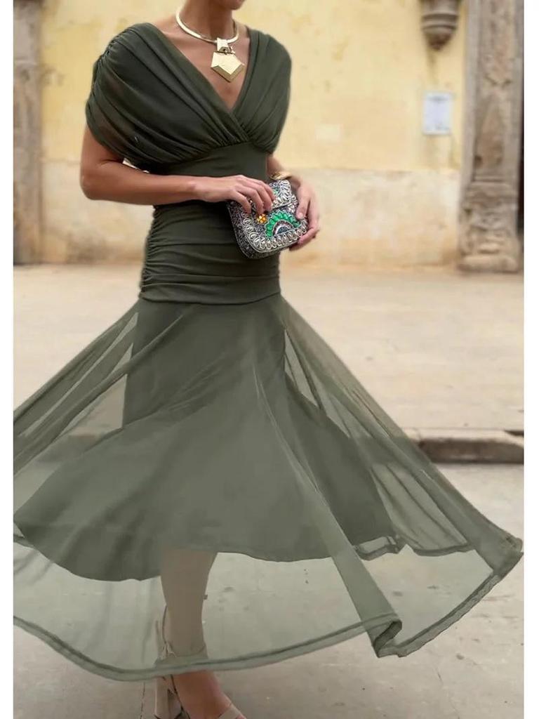 2025 European Style Women's Chiffon Off-the-Shoulder Bandage Dress - Floral Print