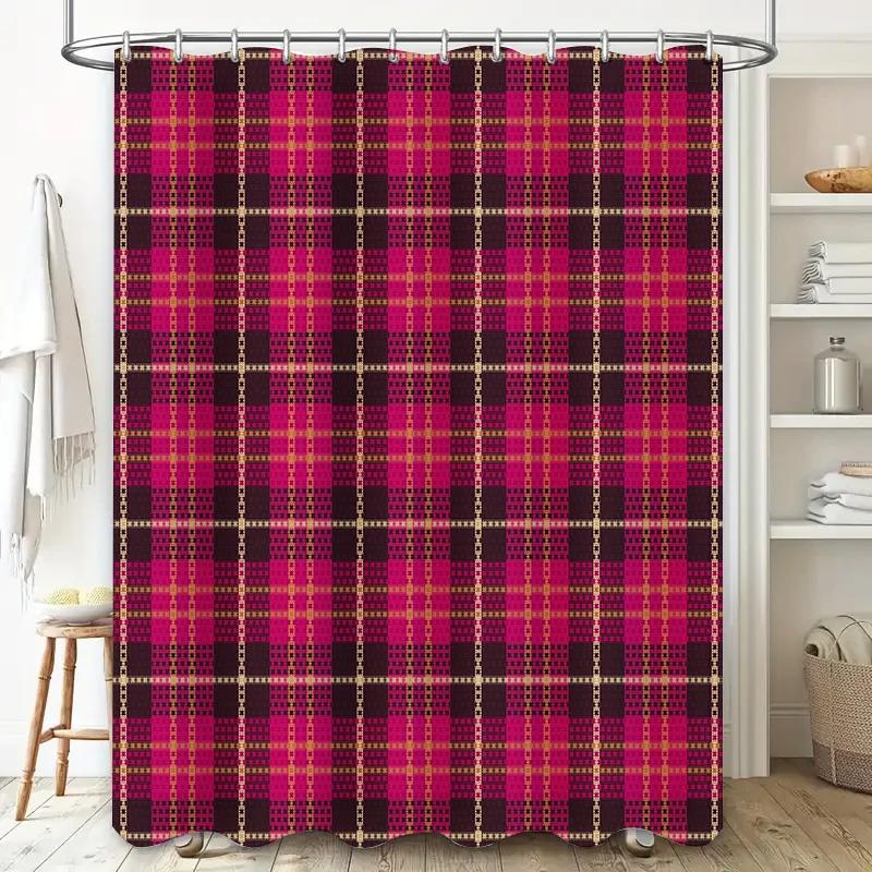 Modern Blue Plaid Shower Curtain Waterproof Bathroom Decorative Liner for Home Use