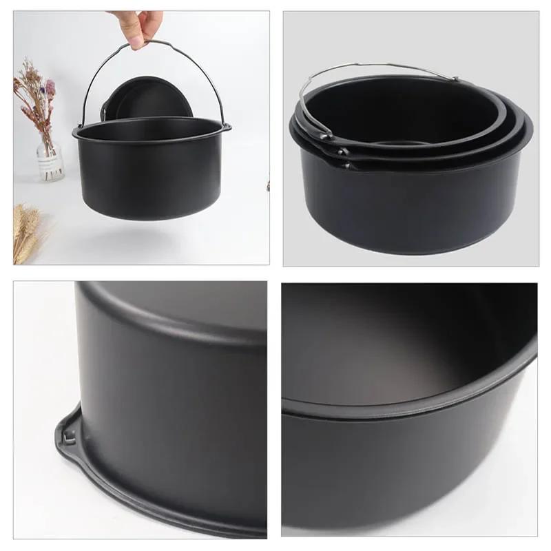 6/7/8 Inch Metal Cake Mold Round Air Fryer Pot Baking Mould With Handle Non-stick Cake Pizza Baking Tray Kitchen Bakeware Tools
