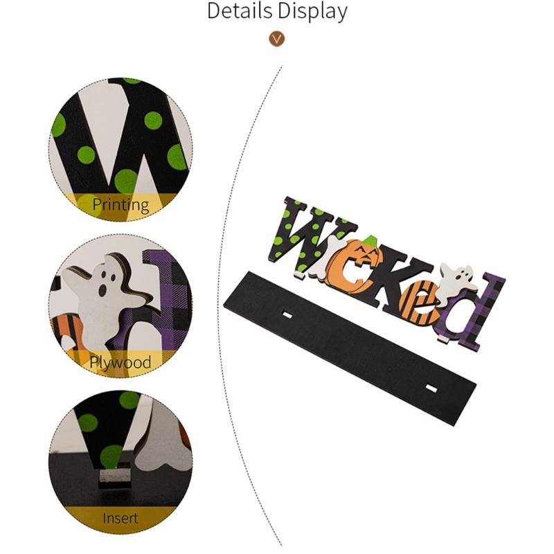 Eerie Wood Crafted Ornament Stylish Wood Halloween Letter Ornament Decoration for Enthusiastic Decorators