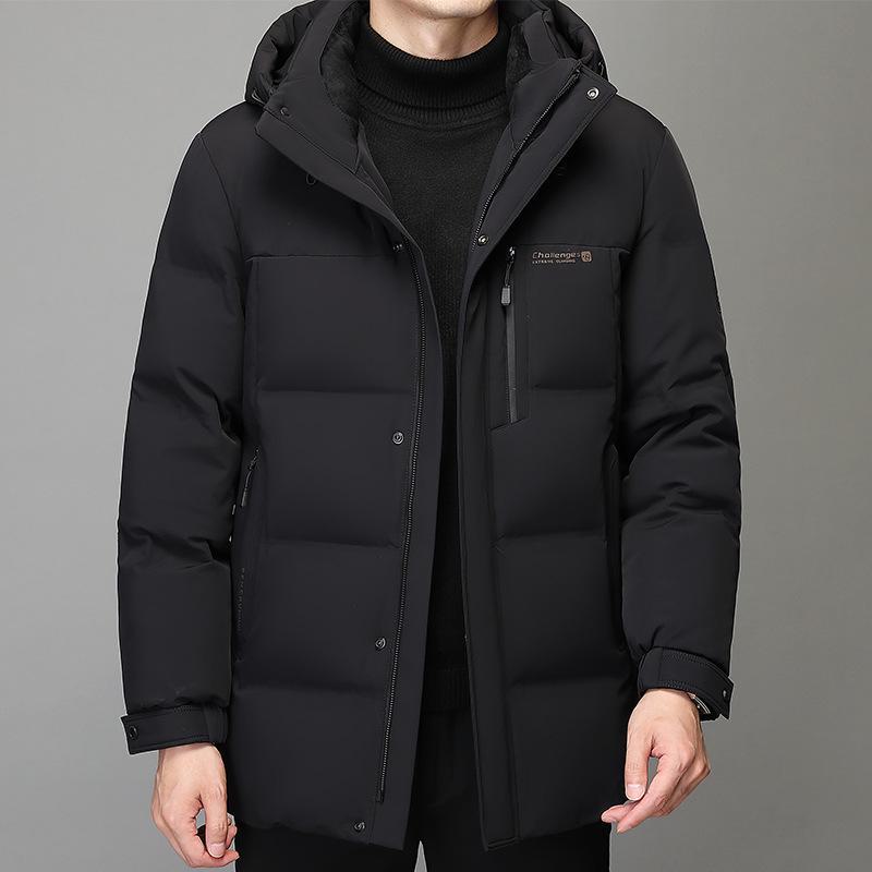 Men's 2024 Winter Dad's Mid-Length Thickened White Duck Down Jacket for Middle-Aged and Elderly