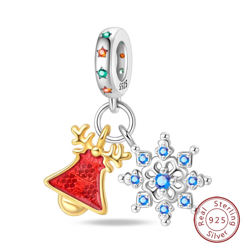 New Winter Charms Bead Copper Snowflake Snowman Penguin Deer Dangle Fit Bangle Bracelet Necklace Diy Jewelry