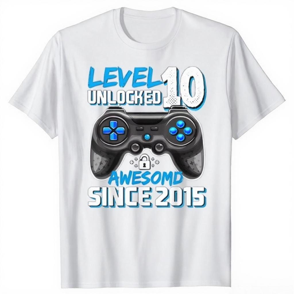 Lustiger 10. Geburtstag Junge Level 10 Gamer 10 Jahre Videospiel Party T-Shirts Streetwear T-Shirt Kurzarm Unisex Lockere Kleidung