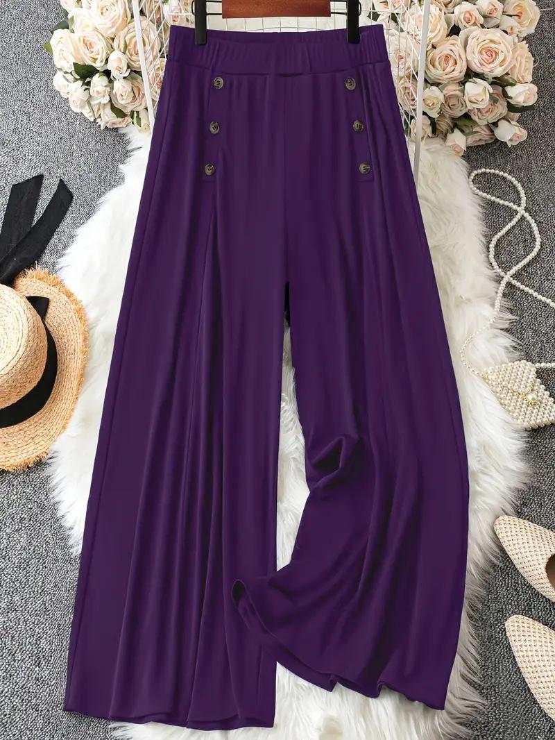 

European and American Style Pleated Faux Button Wide-Leg Long Pants - Spring/Summer Casual XL фиолетовый